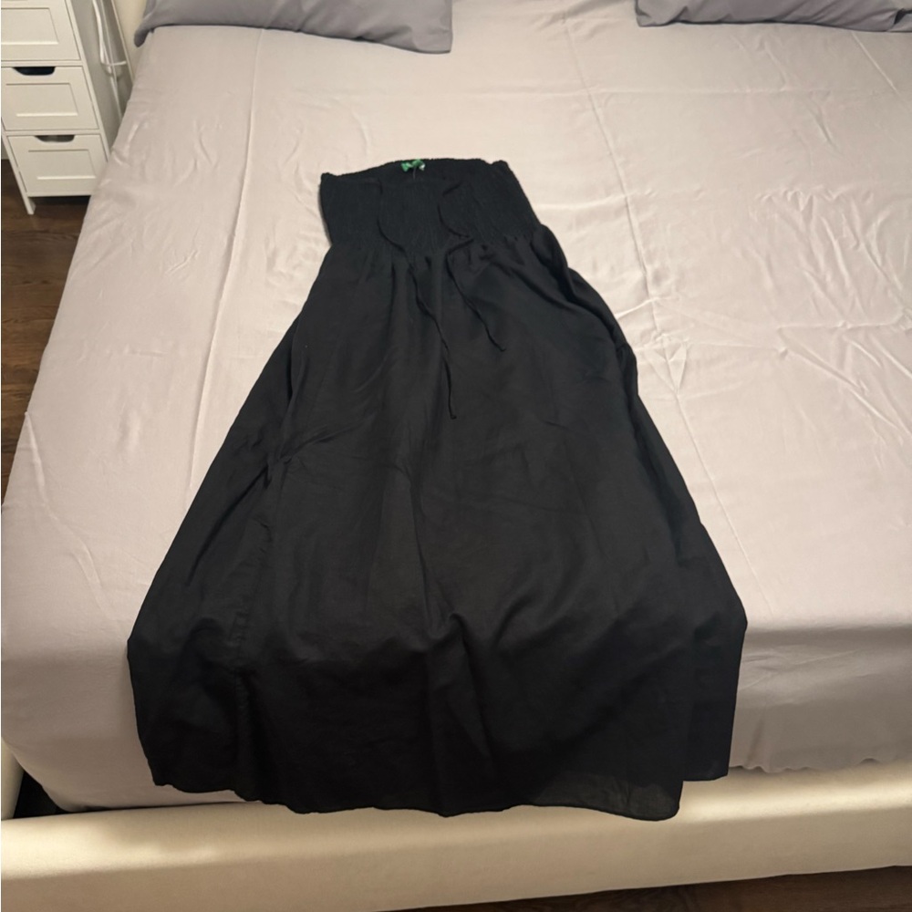 J. Crew Black Smocked A-Line Maxi Dress